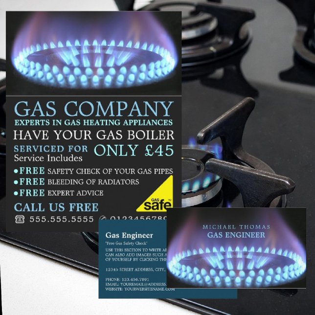 Flyer Blue Gas Ring, Gas Engineer & Supplier Advertising (Criador carregado)