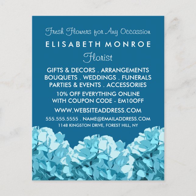 Flyer Blue Hydrangea, Publicidade em Floresta (Frente)