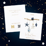 Flyer Blue Nordic stars gnomo QR Natal comercial<br><div class="desc">Por favor, note que isto está no papel folheado e muito fino. Os envelopes não estão incluídos. Para Cartões de natal mais espessos (mesmo design) visite nossa loja. Fundo branco, madeira castanha e decoração de Natal azul e branco. Estrelas azuis e brancas, e uma mulher gnomo azul. Feliz Natal escrito...</div>