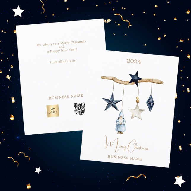 Flyer Blue Nordic stars gnomo QR Natal comercial (Criador carregado)