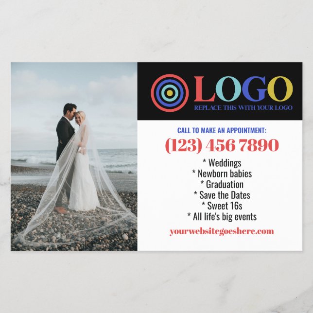 Flyer Blue Red Logo Photos Promo Small Business (Frente)
