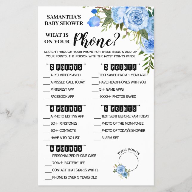 Flyer Blue What is on Phone Bilingual Chá Game Card (Frente)