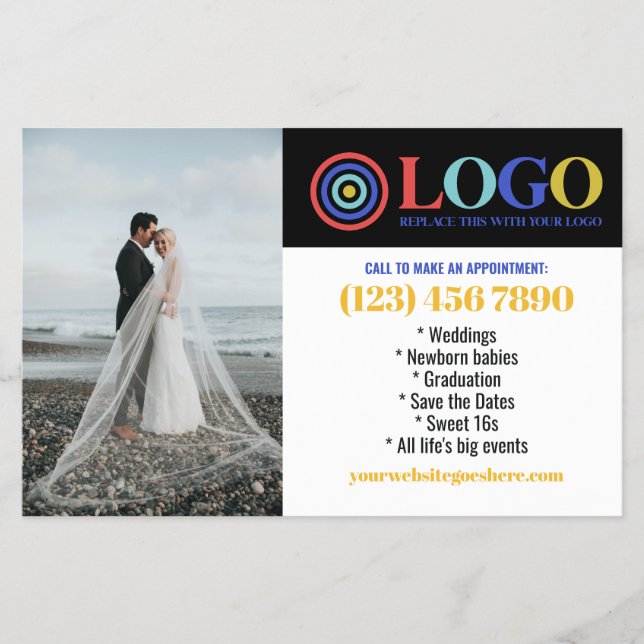 Flyer Blue Yellow Logo Photos Promo Small Business (Frente)