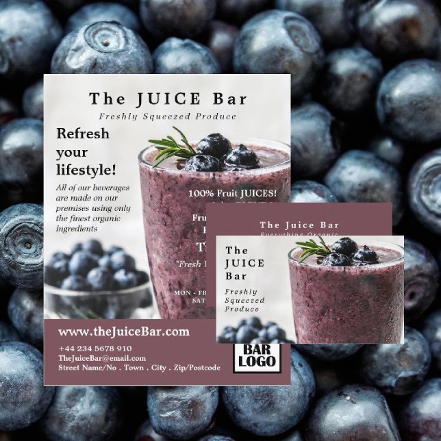 Flyer Blueberry Smoothie, publicidade para Bares de suco (Criador carregado)