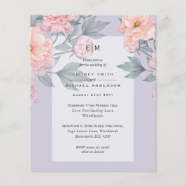 Flyer Blush Peach PEONIES Blue Wedding Invite BUDGET