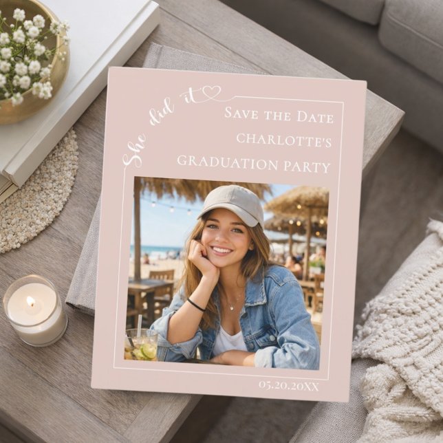 Flyer Blush Pink Photo Graduation Save the Date (Criador carregado)