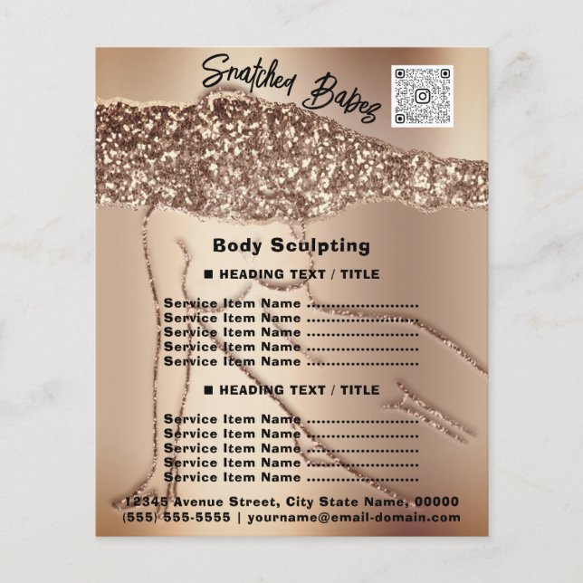 Flyer Body Sculpting Beauty Hair Salon QR LOGO Glitter F (Frente)