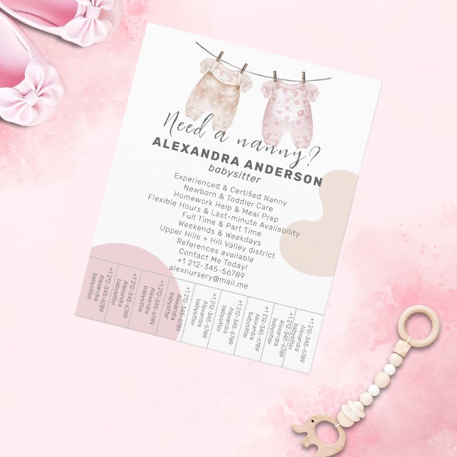 Flyer Boho Babysitter Watercolor Service Tear Off (Boho Babysitter Watercolor Service Tear-Off Flyer)