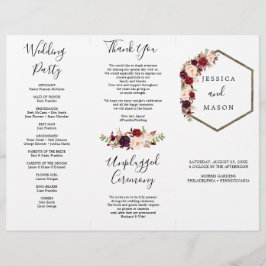 Flyer Boho Burgundy - Programa de Casamento Triplo