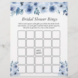Flyer Boho Dusty Blue Floral Chá de panela Bingo Game