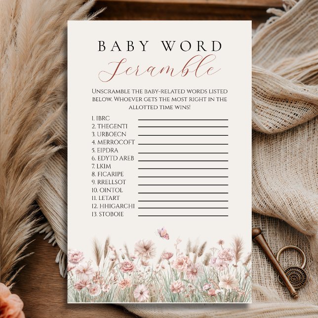 Flyer Boho Floral Watercolor Baby Word Scramble (Criador carregado)
