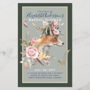 Flyer Boho FOX Chá de panela Woodland Feenas Floral