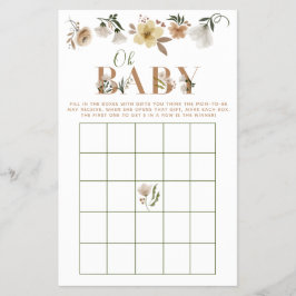 Flyer Boho Oh Baby Floral Chá de fraldas Bingo Game