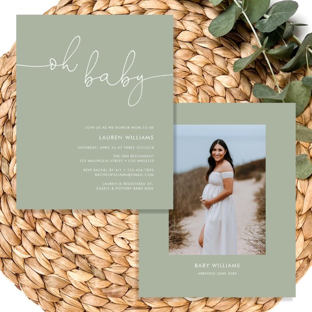 Flyer Boho Oh Baby Sage Chá de fraldas de Foto Verde (Boho Oh Baby Sage Green Photo Baby Shower Flyer
)
