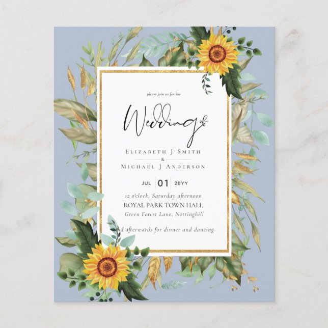 Flyer Boho Sunflower Greenery Watercolor BUDGET (Frente)