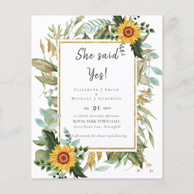 Flyer Boho Sunflower Greenery Watercolor BUDGET (Frente)