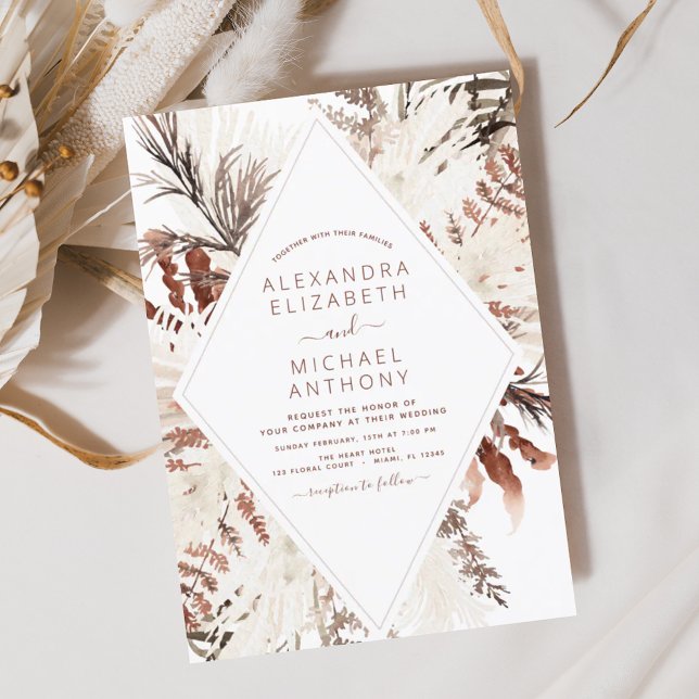 Flyer Boho Terracotta Pampas Grass Beige Casamento (Criador carregado)