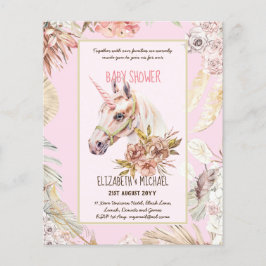 Flyer BOHO UNICORN Baby Shower Invants Watercolor