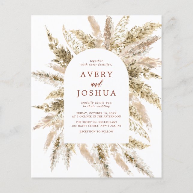 Flyer Boho Watercolor Pampas Grass Weding (Frente)
