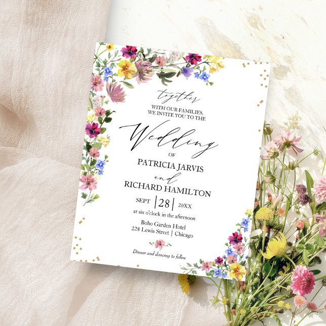Flyer Boho Wildflower Budget Wedings Convites (Criador carregado)