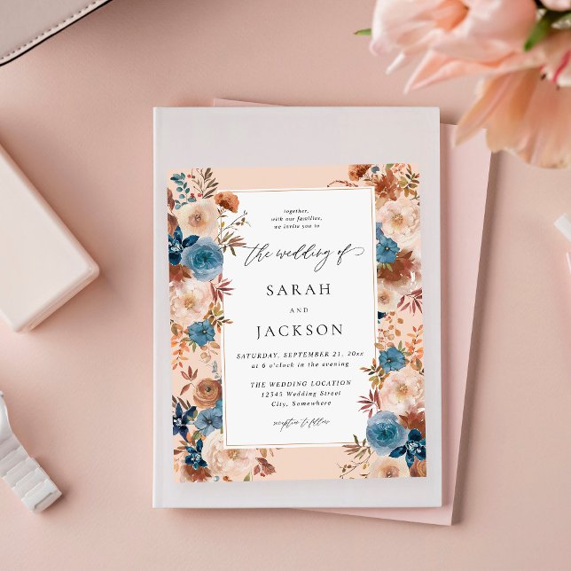 Flyer Boige de Orçamento e Casamento Floral Azul Dusty S (Criador carregado)