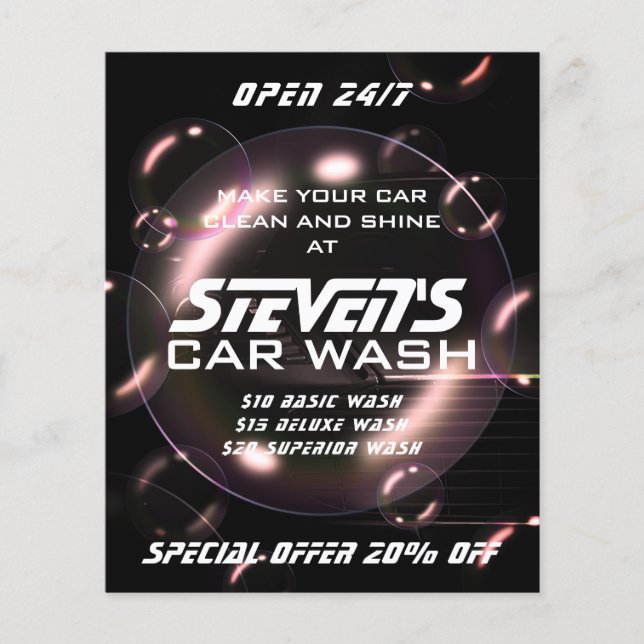 Flyer Bolhas de sabão lavagem de carros (Frente)