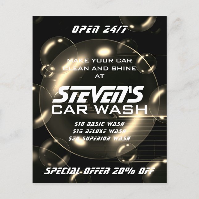 Flyer Bolhas de sabão para lavagem de carros (Frente)