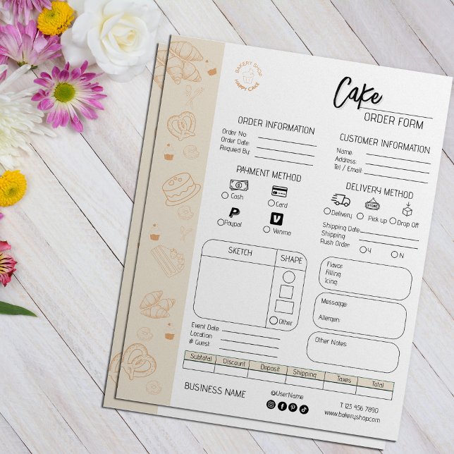 Flyer Bolo de bolos de padaria para pequenas empresas (Cake Order Form Bakery Small Business Wedding Cake Flyer)