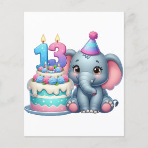 Flyer Bolo de Elefante de Aniversário de 13 Anos