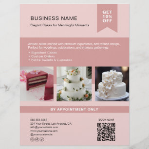 Flyer Bolo de Padaria Foto Personalizada QR Rosa Panflet