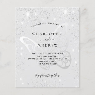 Flyer Bolsa de borboleta de prata brilhando convite para