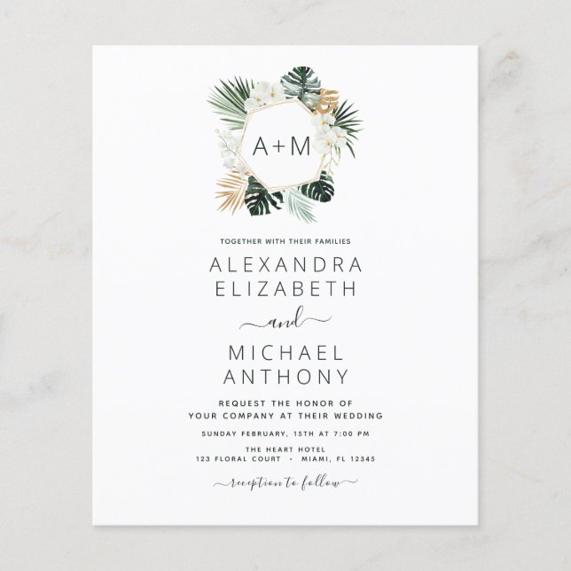 Flyer Bolsa de Casamento Verde Emerald Tropical do Monog (Frente)