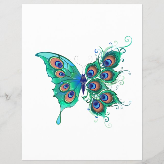 Flyer Borboleta com Penas de Pavão Verde (Frente)