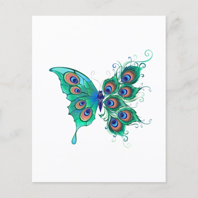 Flyer Borboleta com Penas de Pavão Verde (Frente)
