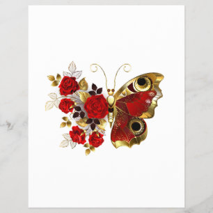 Flyer Borboleta de flor vermelha com rosas vermelhas