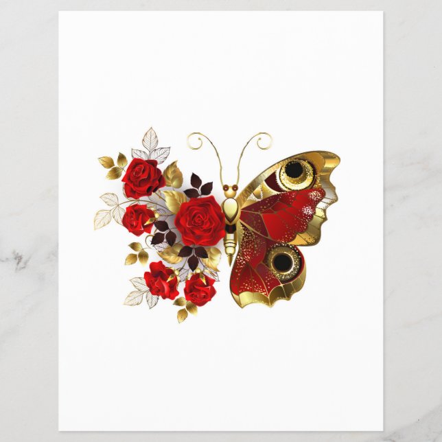 Flyer Borboleta de flor vermelha com rosas vermelhas (Frente)