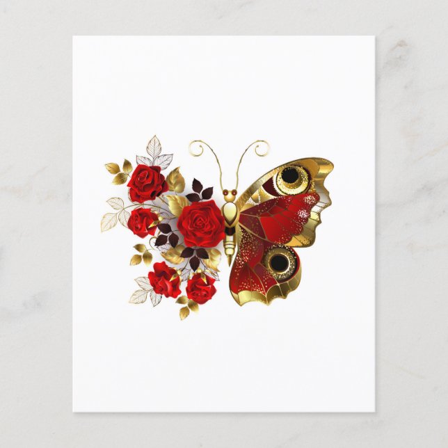 Flyer Borboleta de flor vermelha com rosas vermelhas (Frente)
