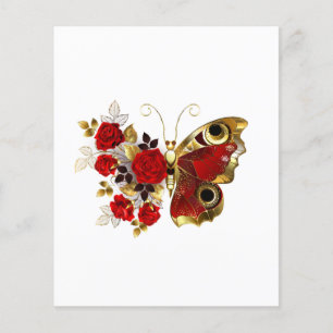 Flyer Borboleta de flor vermelha com rosas vermelhas