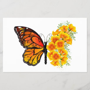 Flyer Borboleta Flor com Amapola da Califórnia Amarela