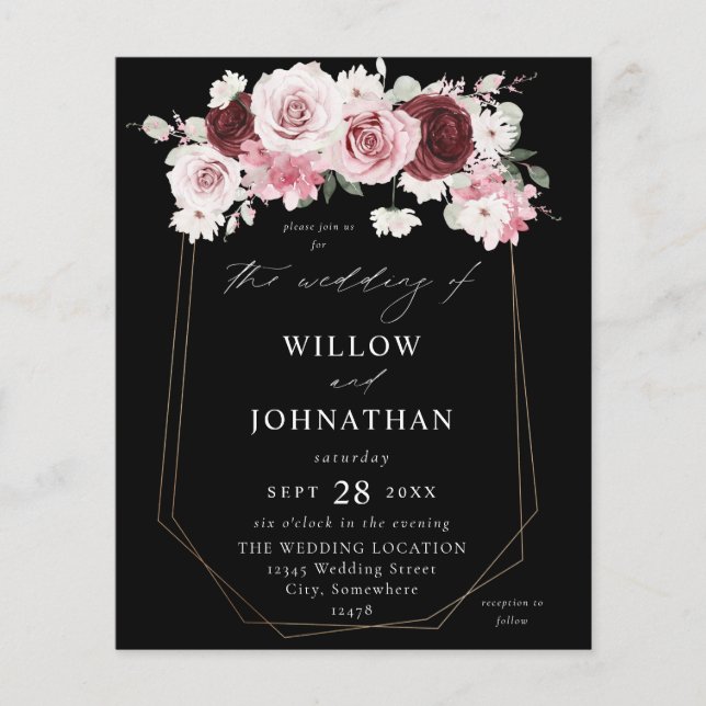 Flyer Bordo de Orçamento e Rosa Esbranquiçado 6Ele Casam (Frente)