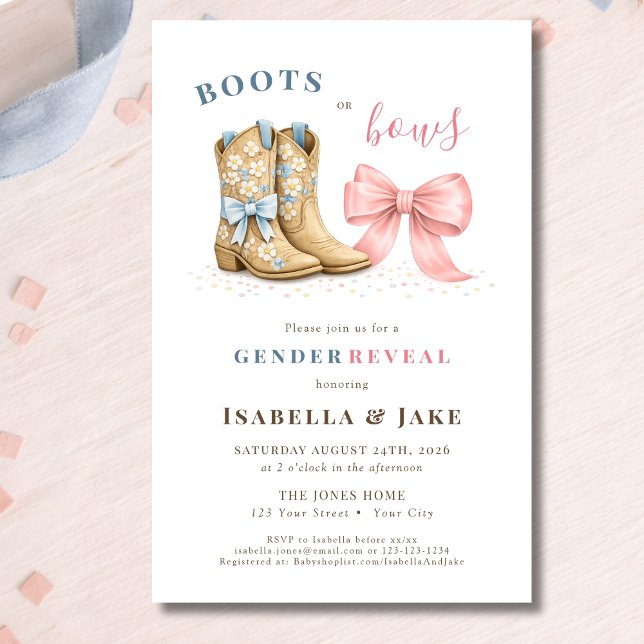 Flyer Botas de Cowboy de Orçamento ou Laços Rosa Revelaç (Criador carregado)