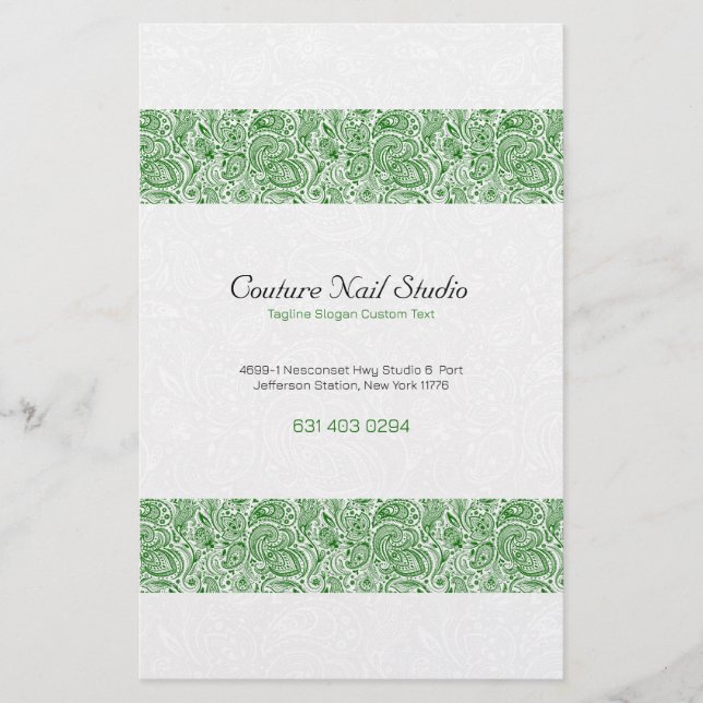 Flyer Branco e Verde Vintage Paisley (Frente)