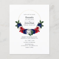 Branco vermelho e Convite de casamento azul no dia