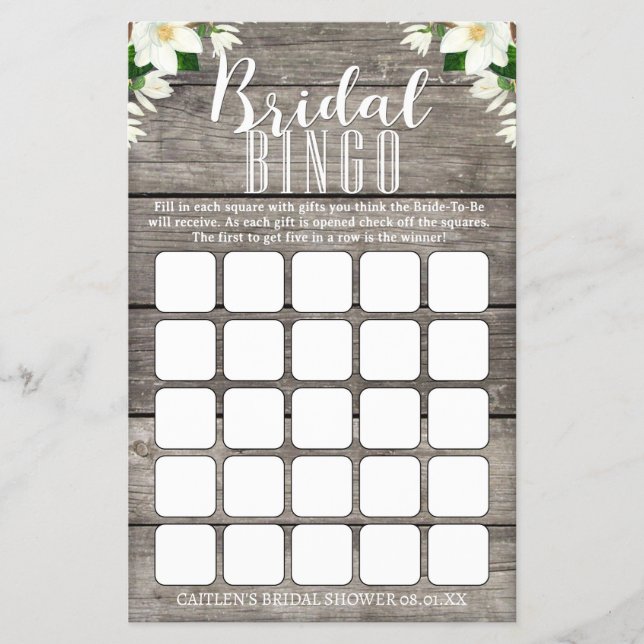 Flyer Bridal Bingo Magnolia Flor Chá Russo (Frente)