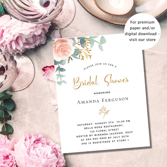 Flyer Bridal Shower rose eucalyptus budget invitation (Criador carregado)