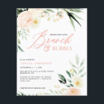 Flyer Brunch de orçamento e cor d'água de pêssego verde<br><div class="desc">orçamento Brunch,  verde borbulhante e chá de panela floral de cor d'água de pêssego. Parte de uma coleção.</div>
