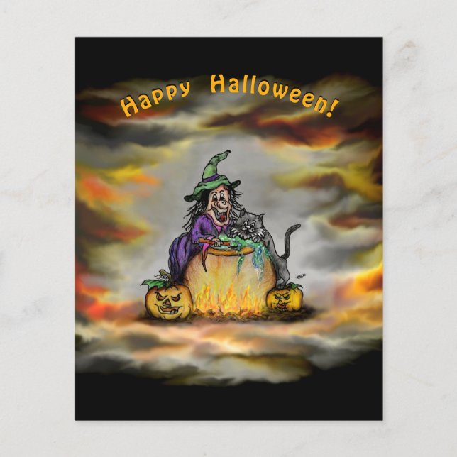Flyer Bruxa e Gato Negro, Feliz Halloween! (Frente)