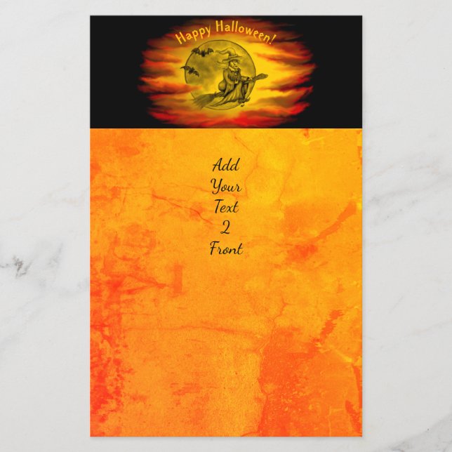 Flyer bruxa voadora com gato preto, noite de halloween (Frente)