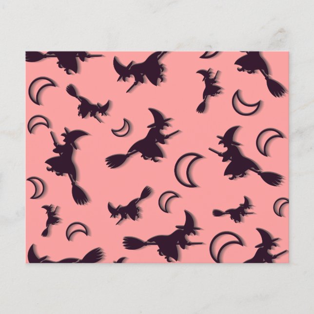 Flyer Bruxa voadora entre meia lua na noite de Halloween (Frente)