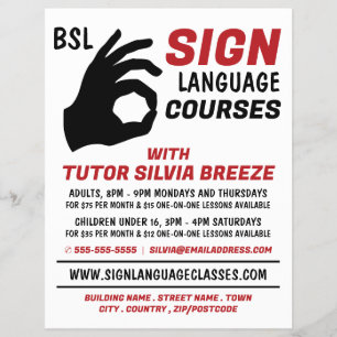 Flyer BSL, Ok Gesto, Anúncio de curso de linguagem de si